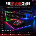 RGB Gaming Keyboard & Mouse Combo - 7 Colour Wired RGB Mouse and Keyboard Set - USB Wired Pack For PC & Laptop - Black & White
